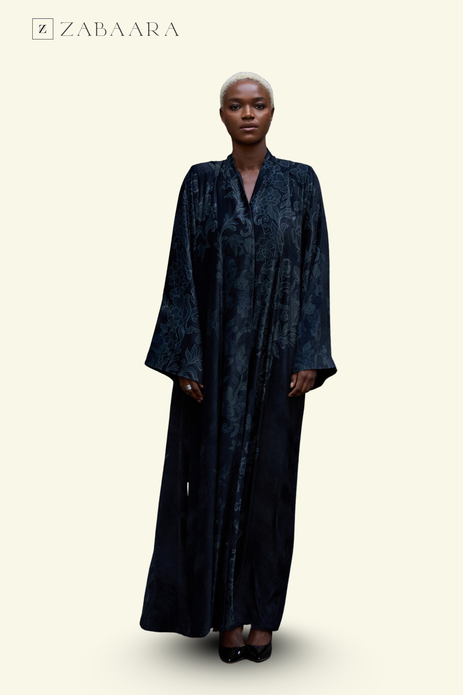 Dark Blue Floral Patterns Abaya