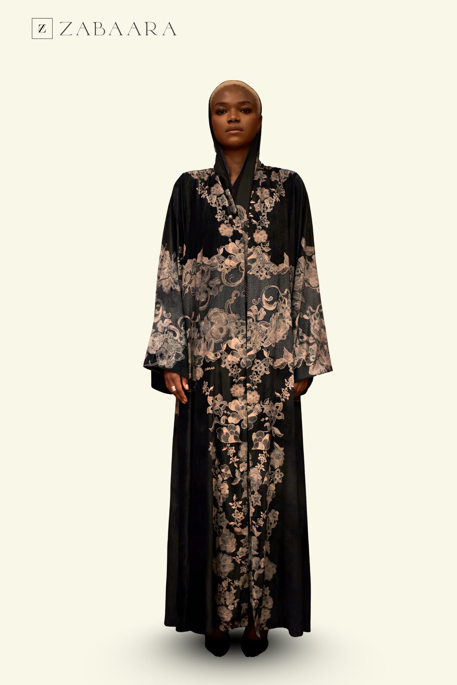 Grey Silver Floral Patterns Abaya